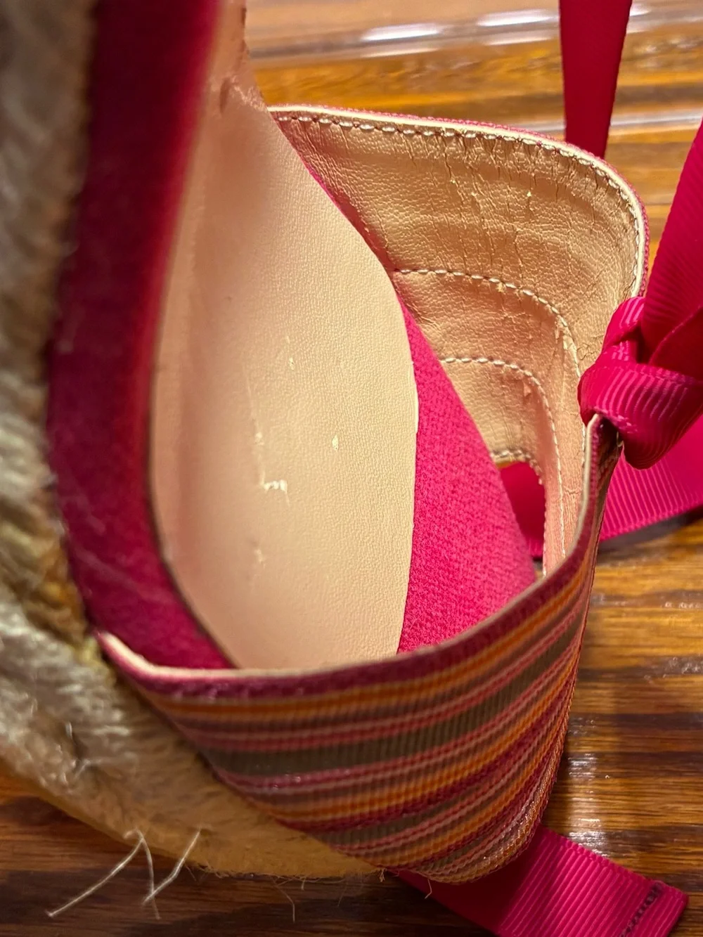 Talbots Pink Ribbon Ankle Wrap Espadrille Wedge Sandals Size 7